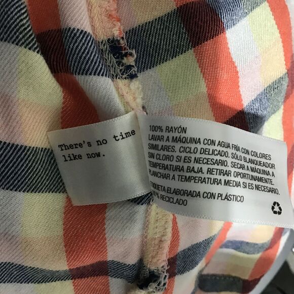 Blue Orange Plaid Rayon Button-Up Shirt with Pockets M - Picture 7 of 8